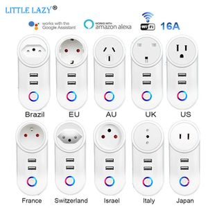 Smart Power Plugs 16A WiFi Smart Mobile Socket EU US UK Israel Brasil FR con función de tiempo de carga USB Función de tiempo Alexa Asistente Control de voz HKD230727