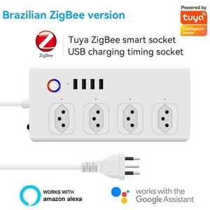 Smart Power Plugs Tuya Smart Wifi/Zigbee Plugs Power Strip EU Standard With 4 Sockets And 4 USB Port APP Voice Control Work With Alexa Home HKD230727