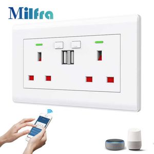 Smart Power Plugs Tuya Wifi Socket con Dual USB 5V/2.1A Smart Home Switch UK REK Smart Smart Life Control de voz a través de Home Alexa HKD230727