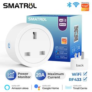 Smart Power Plugs WiFi RF433 Uk Smart Socket Plug Outlet 20A Adapter Power Monitor Wireless Remote Voice Control Timer For Home Alexa HKD230727