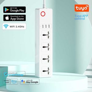 Smart Power Pild WiFi Tuya Smart Socket General US / EU / UK 4 PROPOSTES 3USB 10A POWER STRIP Protector 2500W App Contorl Alexa / Socket HKD230727