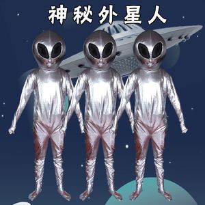 Smart Silver Grey Extraterrestre ET Mascot Saucer Man Alien con Big Black Eyesl Mascot Costume Fancy Dress Regalo de Halloween