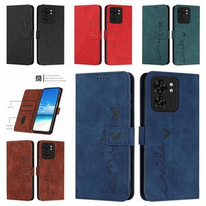 Smile Heart Love Étuis portefeuille en cuir pour Motorola Moto Edge 40 G14 OPPO A58 4G A78 Ralme 11 4G 5G Cash ID Porte-carte de crédit Béquille Flip Cover Antichoc Sangle de pochette