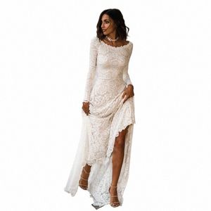 Smileven sirena vestido de novia 2020 LG manga de encaje vestidos de novia Backl novia Dr vestido de noiva Boho estilo f53Y #