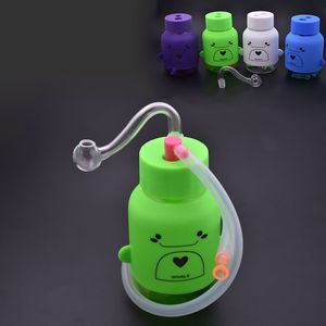 Accesorios para fumar Venta al por mayor colorido oso de dibujos animados de plástico agua dab rig tubo de agua bong con un tazón de quemador de aceite masculino de 10 mm y paja de silicona