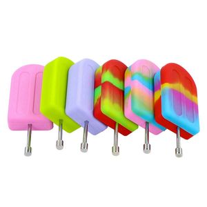 Caja de almacenamiento estilo paleta de helado de silicona colorida para fumar Estuche portátil con punta de clavos Cuchara de paja Bong seco Hierba Tabaco Plataformas petroleras Frascos de contenedores sellados