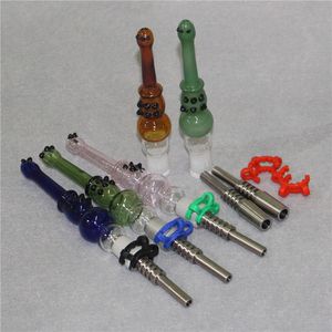 Fumer des narguilés Kit de nectar en verre avec embouts en acier inoxydable à pointe de quartz de 14 mm Tuyaux en silicone Rigs à tamponner l'eau