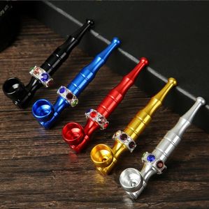 Pipas para fumar Pipa de aleación de aluminio con varilla de cigarrillo multicolor de diamante, juego de cigarrillos de metal en stock al por mayor, conveniente y desmontable para limpieza