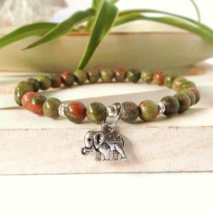 SN0345 Bracelet porte-bonheur éléphant pour homme, bracelet en pierre naturelle unakite, Ganesh yoga, énergie de guérison, bracelet mala pour hommes, 210A