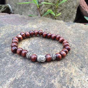 SN0407 pulsera de Buda con cuentas de madera marrón a la moda, cuentas baratas para hombre, joyería budista mala yoga 305B