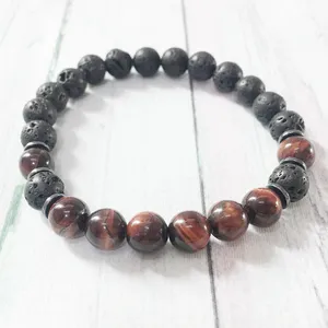 SN1083 Pulsera de ojo de tigre rojo de Lava Natural para hombre, nuevo diseño, pulsera de cuentas de Mala de Yoga, joyería de chakras de meditación budista