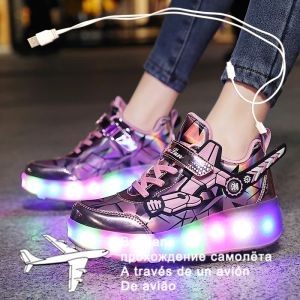 Zapatillas de deporte 2020 Nuevo USB Cargo LED Colorido Niños Niños Fashion Fashion Sneakers with Two Wheels Roller Skate Zapatos para niñas Niñas Zapatos 03