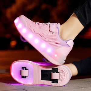 Baskets chaussures de patinage à roulettes pour enfants chaussures brillantes LED filles baskets en plein air garçons chaussures de Tennis de sport 231201