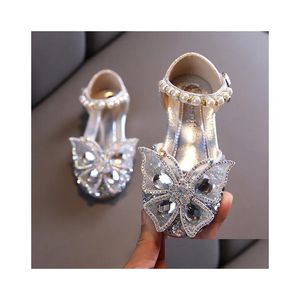 Sneakers Fashion Girls Sequin Lace Bow Kids Chaussures mignon Pearl Princess Dance Single Casual Shoe Childrens Party Wedding 230322 Drop de Otsv3