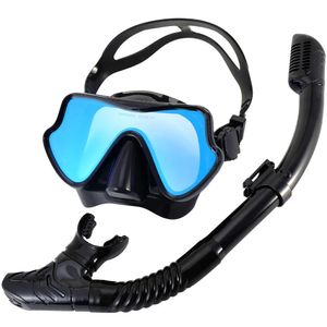 Conjunto de máscara de snorkel Gafas de natación de silicona Kit de entrenamiento de buceo Tapa seca Lente colorida Vista amplia Vidrio templado Antifugas Adultos 240321