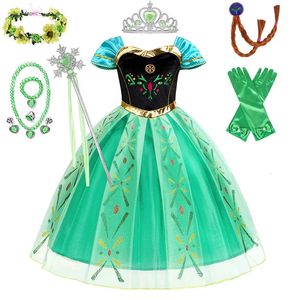 Snow Princess Anna Frozen Robe For Girls Luxury Tutu Birthday Gift Party Cosplay Ball Robe Halloween Costume 240413