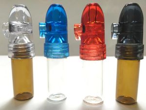 Snuff Bullet Box Dispenser Snuffer Fumer Outils à main 67mm Hauteur Bouteille en verre acrylique Snorter Rocket Sniffer pour Dabs