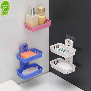 Soap Dishes Drain Soap Holder Double Layer Soap Holder Punch-Free Wall Mounted Drawer Soapbox Tray For Bathroom Soap Container