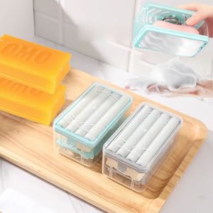 Soap Dishes Multifunctional Laundry Soap Dish Rubfree Soap Box Bathroom Shower Hand Soap Box with Sponge Rollers Portable Soap Dish Holder 231005