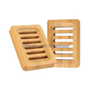 Jaboneras de madera de bambú de plástico bandeja de plato soporte de almacenamiento estante de placa caja contenedor para baño ducha baño entrega entrega hogar gard dhsq1