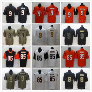 Hombres Fútbol 85 Tee Higgins Jersey 9 Joe Burrow Olive Saludo al servicio USMC Leopard Grain Todo cosido Negro Naranja Blanco Verde militar para fanáticos del deporte Vapor Color Rush