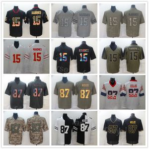 Hommes 15 Maillot de football Patrick Mahomes 87 Travis Kelce Olive Salute To Service USMC Remontez l'horloge Vapor Color Rush All Stitched For Sport Fans Leopard Grain Team