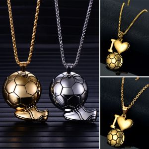 Colares de futebol bola esmalte jóias 14k amarelo ouro fitness futebol esporte pingente corrente para homens mulheres joyas
