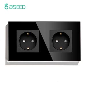 Sockets BSEED EU Standard Wall Sockets Single Outlets Black Double Frame Sockets Glass Panel Triple Sockets Kids Protection 16A Z0327