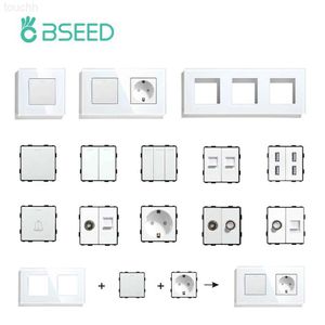 Sockets BSEED Wall Light Switches Parts White Glass Frames USB Sockets Function Module DIY EU CAT5 TV Sockets Power ST TEL Outlet Parts L230921