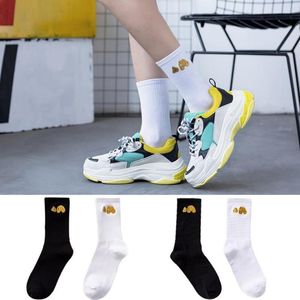 Chaussettes bonneterie drôle dessin animé décapité ours femmes coton uni mi blanc bleu noir brodé heureux mode dame sport chaussettes chaussettes