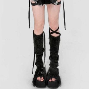 Chaussettes bonneterie nouveau automne japonais fille chaude Punk genou manches jambe couverture Harajuku JK noir jambière T221107
