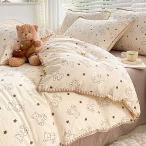 Juego de cama de cuna de algodón suave para cama de niña, decoración para guardería de bebé, 3 uds., nacimiento de oso de dibujos animados 240313