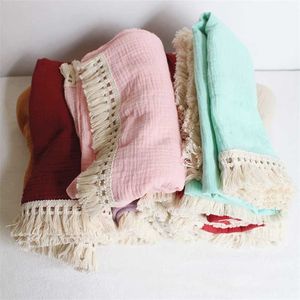 Soft Cotton Muslin Baby Blankets born Swaddle Wrap Tassel Infant Sleeping Quilt Bed Cover Po Props 211105