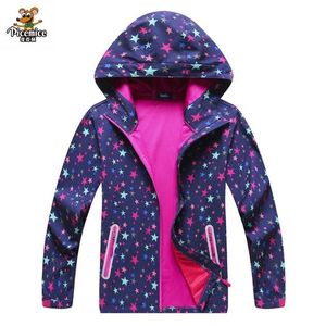 Soft-shell Impermeable Niñas Chaqueta de impresión Otoño Primavera Abrigo Senderismo Camping Rompevientos Chaquetas a prueba de viento Niños Deporte Outwear LJ201125