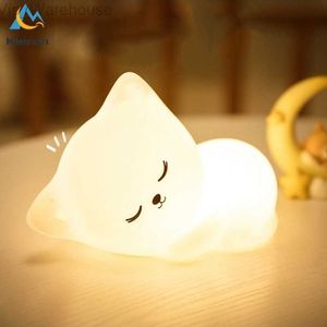 Soft Silicone Cat siete colores LED Night Lights LED USB RECARGABLE NIÑOS BEBILIDAD Lámpara de la noche de los niños de la noche Decoración de la sala de dibujos animados HKD230812