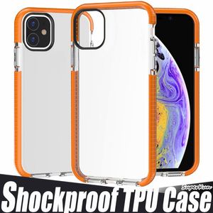 Coque transparente en TPU souple résistante aux chocs, étui coloré pour Iphone 12 11 Pro Max XS XR 6 7 8 PLUS T21 D30