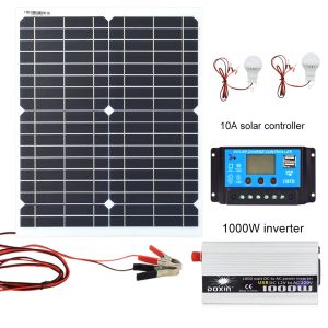 Panel Solar de silicio monocristalino, 20W, 18V, inversor de 1000W, 12V/24V a 220V/110V + Kit de cargador de batería con controlador de carga PWM 10A