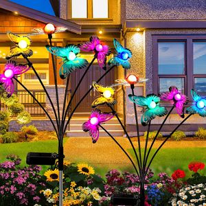 Luces solares de mariposa para exteriores, 6 LED, 8 LED, 10 LED, 12 LED, luces solares de luciérnaga, impermeables, luces de jardín de mariposas blancas cálidas, decoración para patio, camino, césped