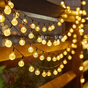 Solaire Camping Lanterne Guirlande Lumineuse Extérieure 200 Led Cristal Globe Lumières Étanche Solaire Guirlande Fée Lumière pour Jardin Noël Ramadan Décor