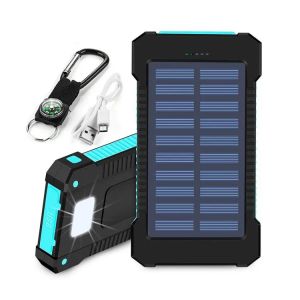 Banque d'alimentation du chargeur solaire, chargeur portable imperméable à grande capacité 6000mAh avec panneau solaire, 2 sorties USB-C et 1 entrée pour l'urgence de randonnée en camping en plein air
