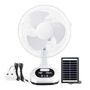 Ventilador solar de 12 pulgadas, 10 horas de trabajo, ventilador de mesa portátil recargable por USB con bombillas LED para acampar al aire libre