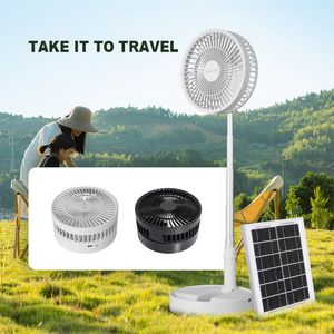Ventilador solar con batería recargable 5200 mah Ventilador de pie plegable de 8 pulgadas 3 velocidades portátil para acampar al aire libre