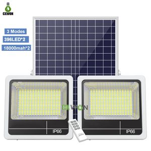 Luz de inundación solar LED Lámparas de pared de doble cabeza 60W 90W 160W 200W 280W 350W Focos impermeables al aire libre para Courtyard Garden Street con control remoto