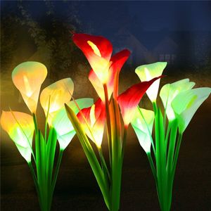 Lampe Solaire Fleur Extérieure Multi Couleur Changeante LED Calla Lotus Fleurs Lumière pour Jardin, Pelouse, Cour