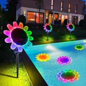 Lumières de jardin solaires Piscine Lumière Fleur Flottant IP68 Étanche RVB Rêve Couleur LED Lumières D'étang Pour Les Décorations De Fête De Pelouse