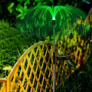 Luces solares de medusas RGB que cambian de color, lámpara LED para césped, iluminación de jardín, fibra óptica