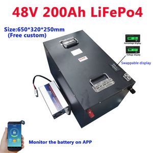 Batería solar LIFEPO4 Batería de batería de litio de 48V 200Ah con monitor de aplicaciones para el motor inflable de 10 kW Hogar + 20A cargador