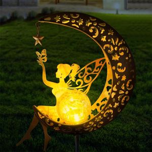 Solar Moon Fairy Lamp Garden Outdoor Iron Flower Ground Insertion Insertion Poincer Courté Decorative Light 240411