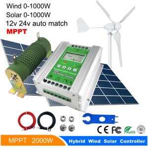 Controlador de carga Solar híbrido eólico MPPT para turbina aerogeneradora de 12V/24V, 1000W, 800W + sistema de paneles solares de 600W y 1000W