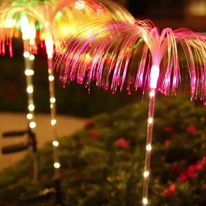 Lumières solaires extérieures de méduse de fibre optique Lumières solaires de jardin imperméables 7 couleurs changent le décor de jardin de pieu équitable pour les décorations de Noël de voie de patio de cour